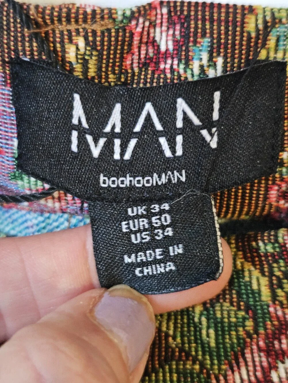boohooMAN Men’s Floral Tapestry Trousers Chocolate Brown Size 34 NWT